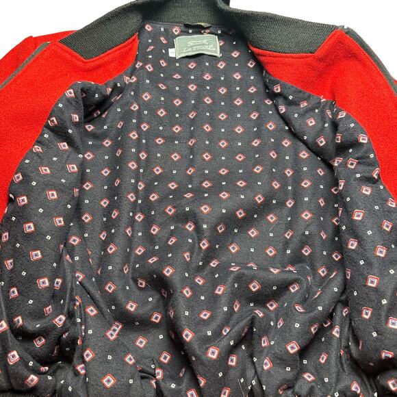 Le Tigre | Men | Vintage 80s Red Wool Felt Bomber Jacket | Size 38 Small - Picture 8 of 11